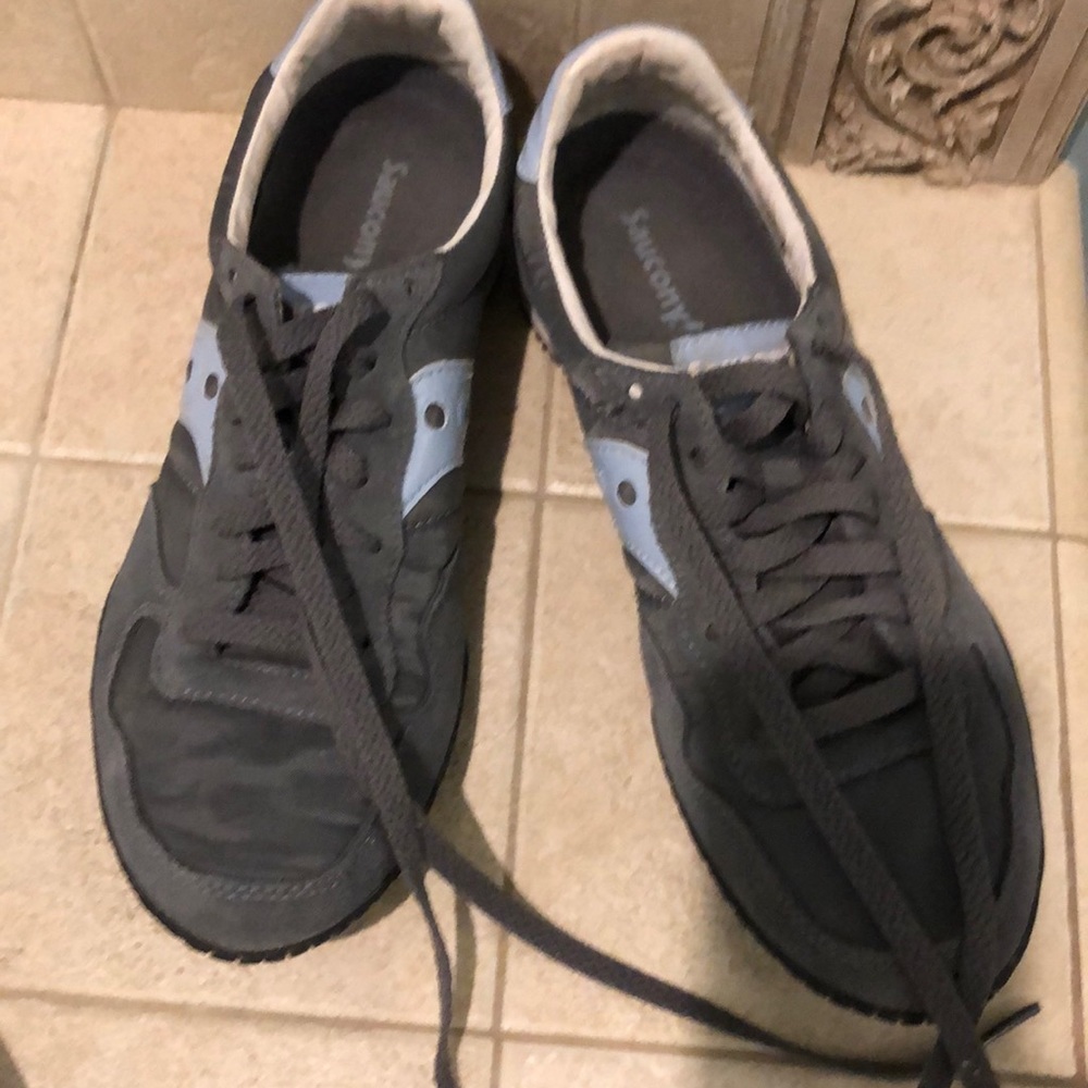 Saucony grey and light blue athletic shoes